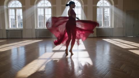 A dancer in a flowing red dress