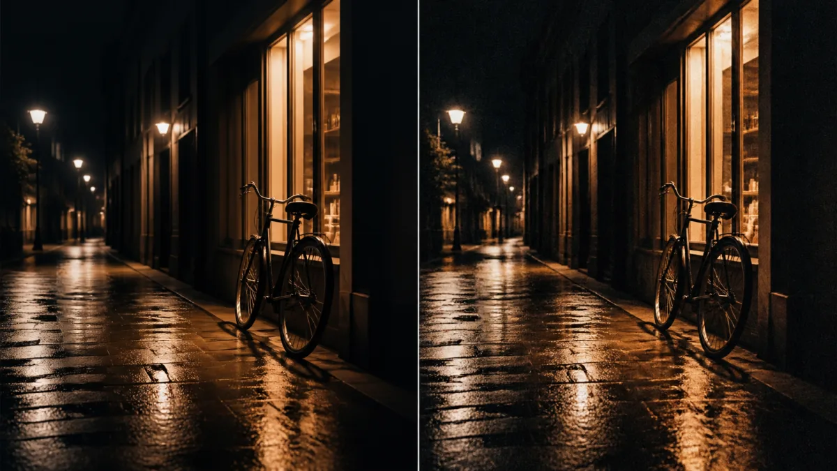 Cinematic image with subtle consistent film grain across light and shadow