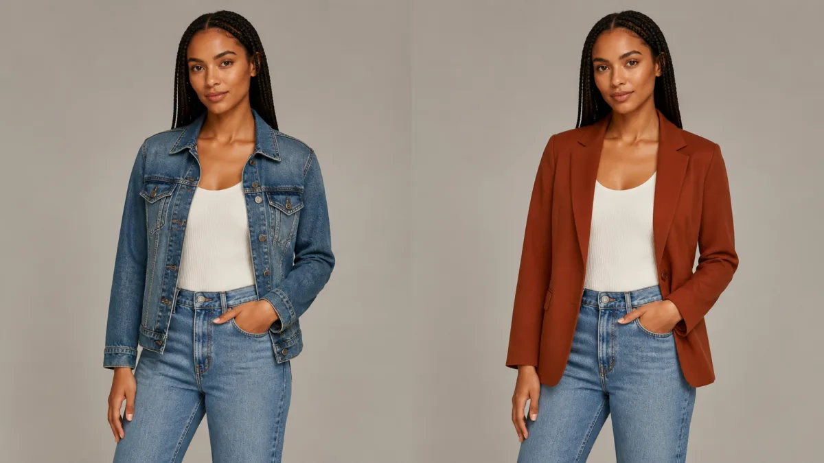 Portrait with the same face and pose wearing a newly edited outfit