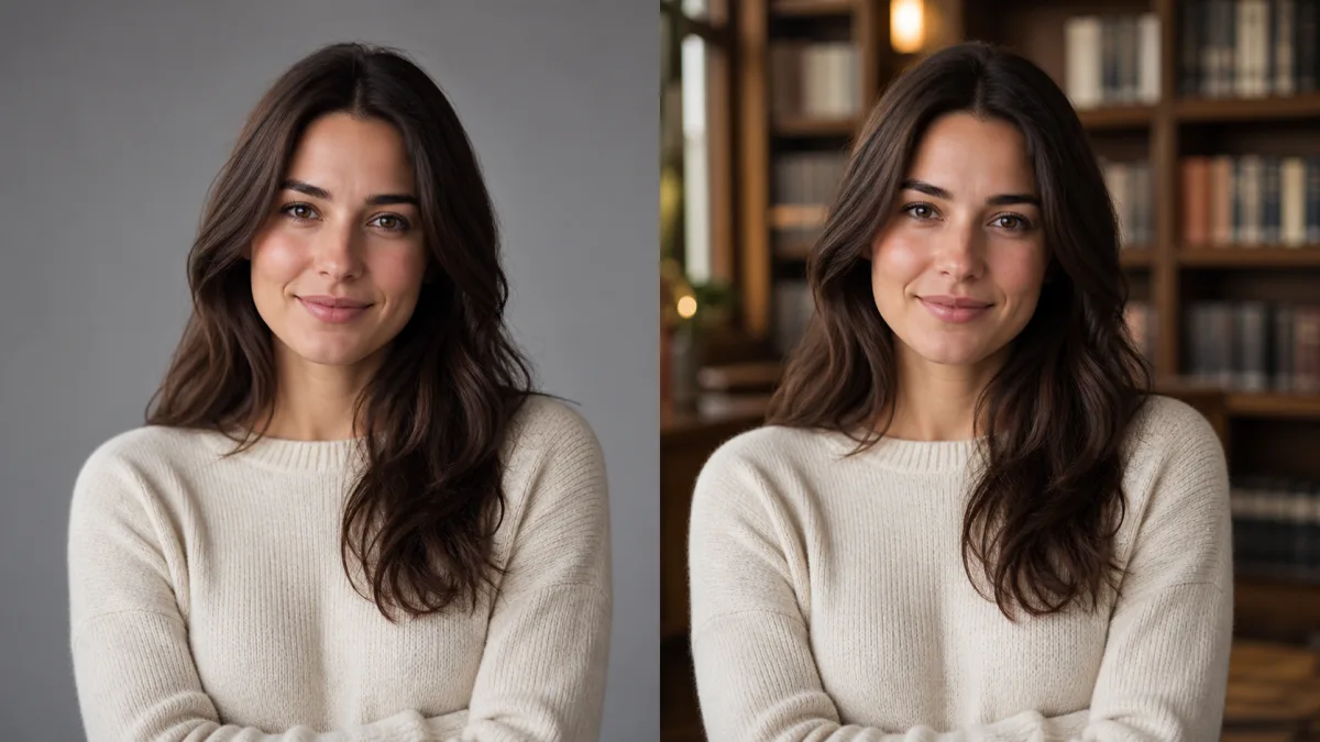 Portrait subject preserved while the surrounding background changes