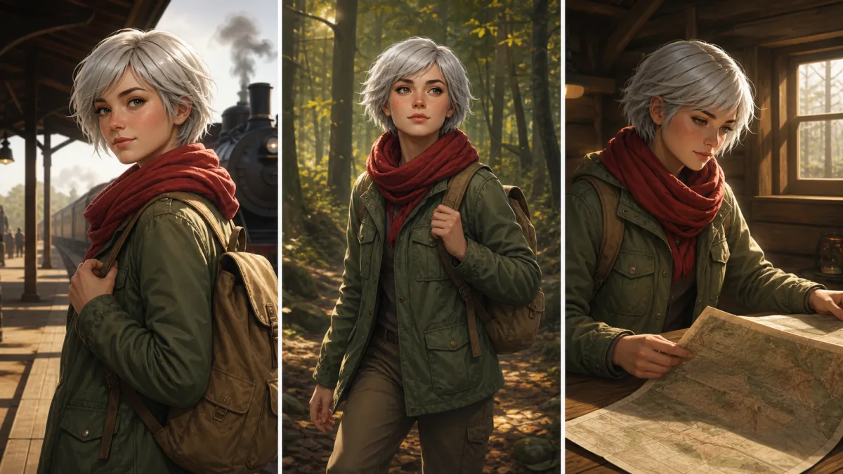 Same fictional character shown consistently in several different scenes