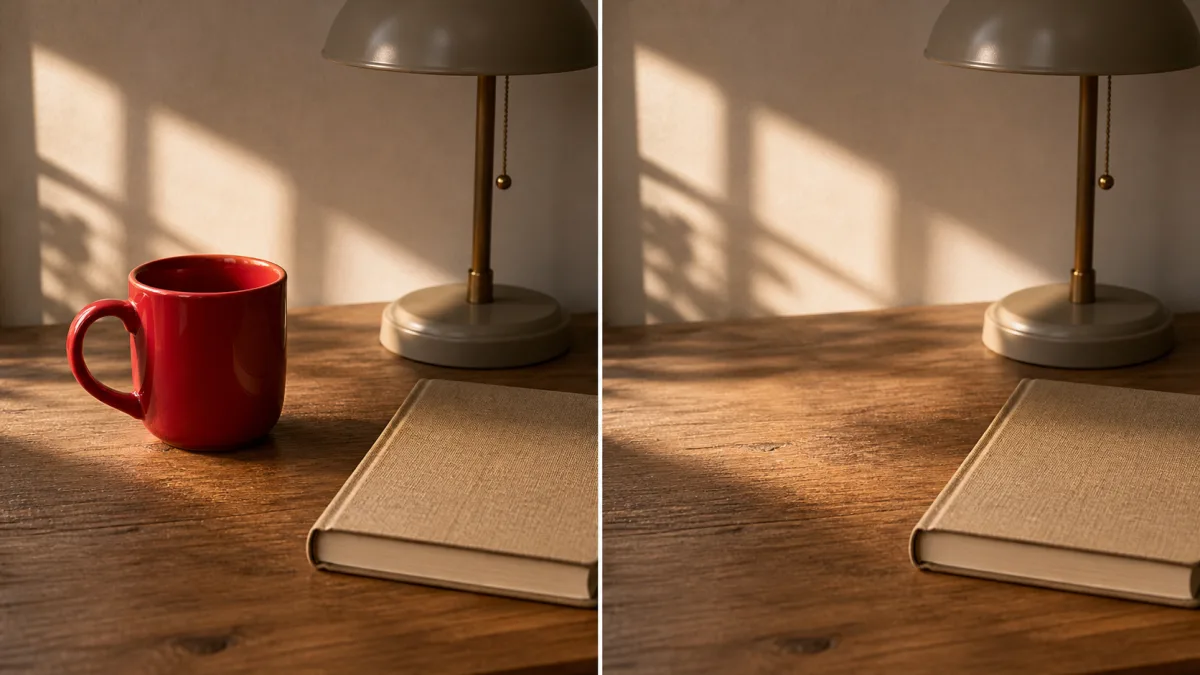 Distracting object removed while the surrounding composition stays intact